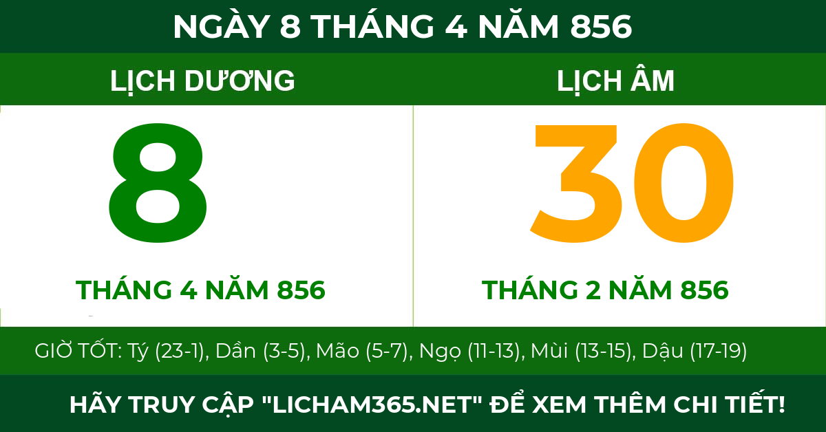 lịch âm ngày 8 tháng 4 năm 856
