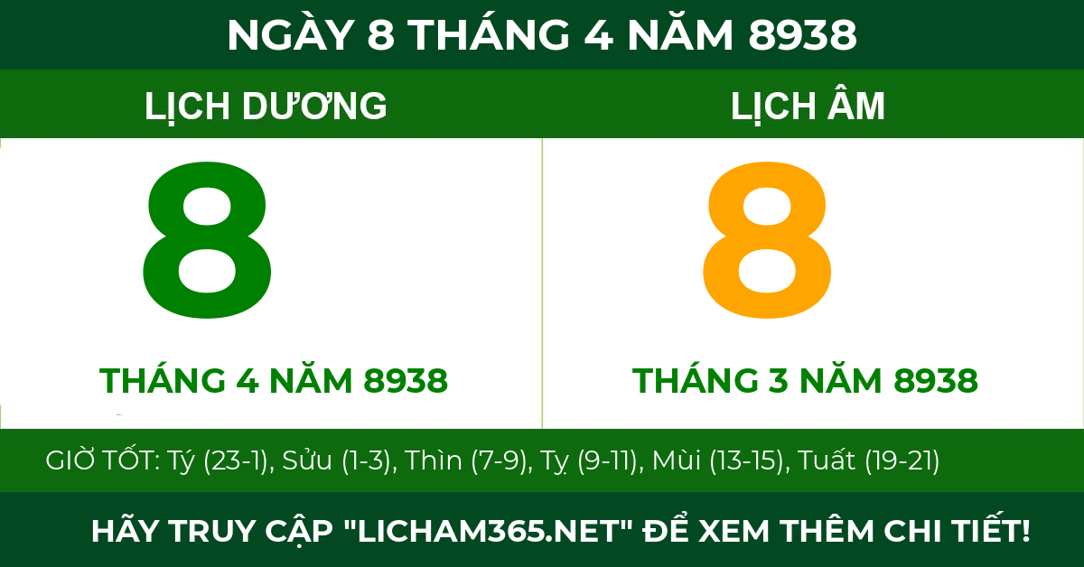 lịch âm ngày 8 tháng 4 năm 8938