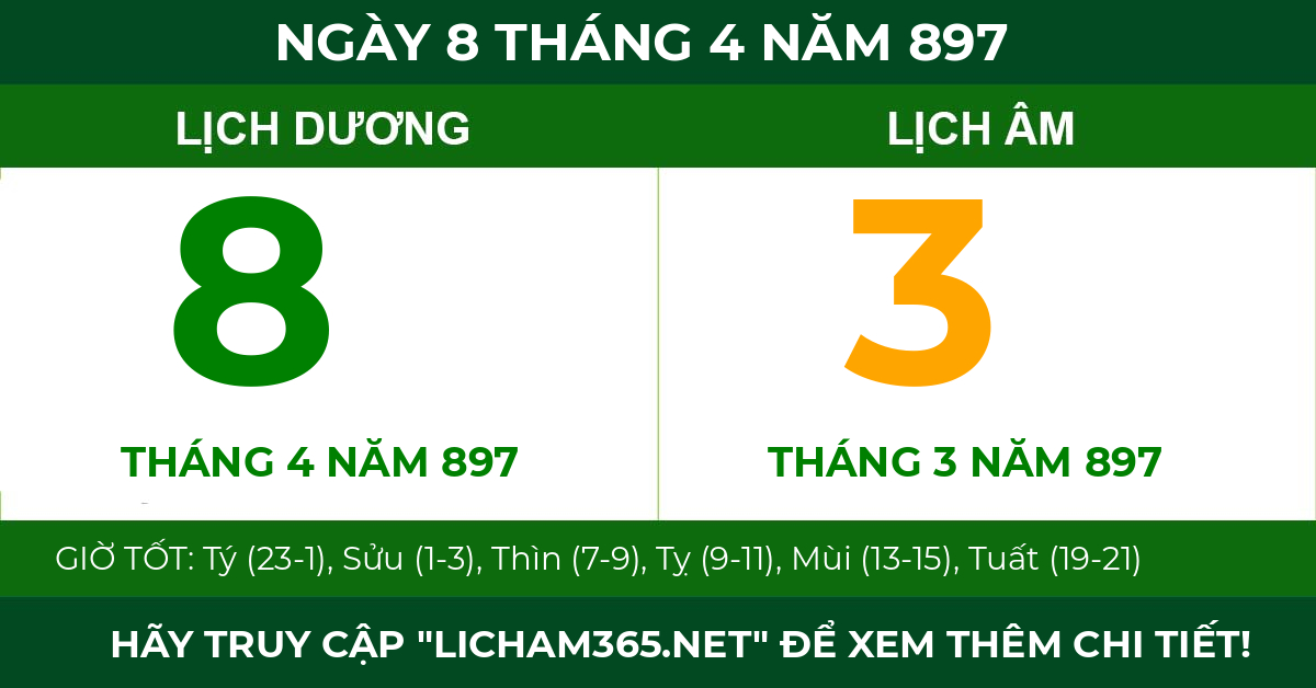 lịch âm ngày 8 tháng 4 năm 897