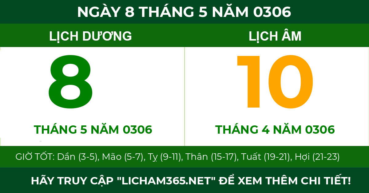 lịch âm ngày 8 tháng 5 năm 0306