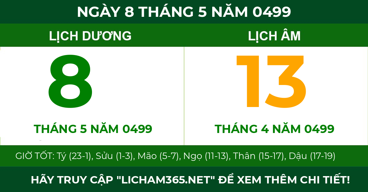 lịch âm ngày 8 tháng 5 năm 0499