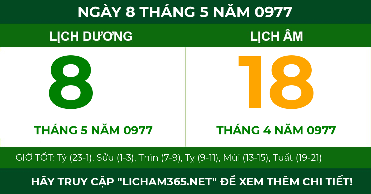 lịch âm ngày 8 tháng 5 năm 0977