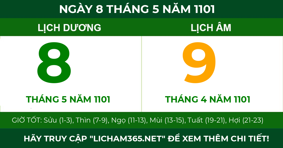 lịch âm ngày 8 tháng 5 năm 1101
