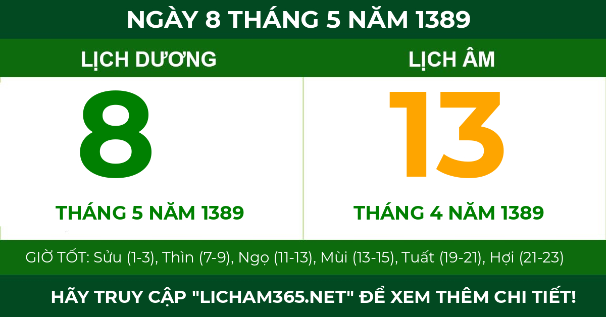 lịch âm ngày 8 tháng 5 năm 1389