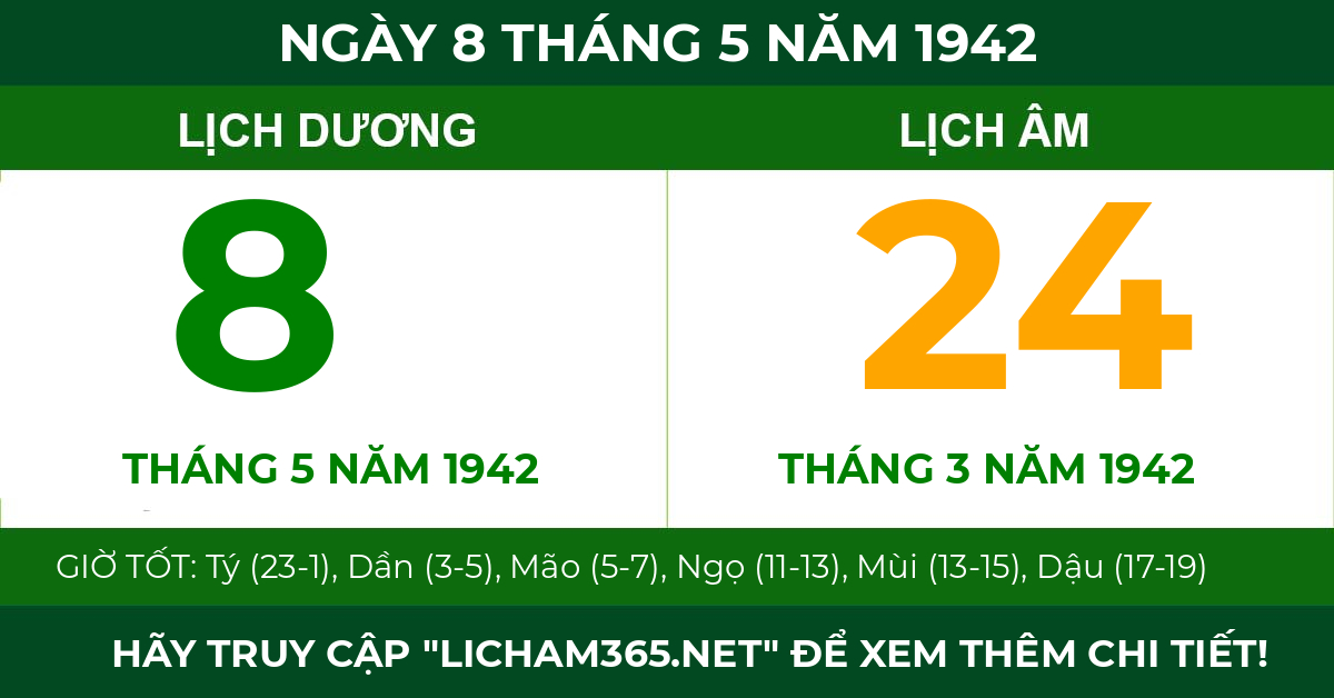 lịch âm ngày 8 tháng 5 năm 1942