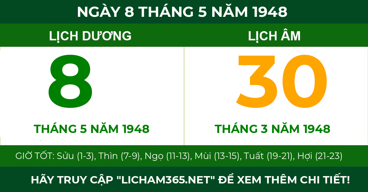 lịch âm ngày 8 tháng 5 năm 1948