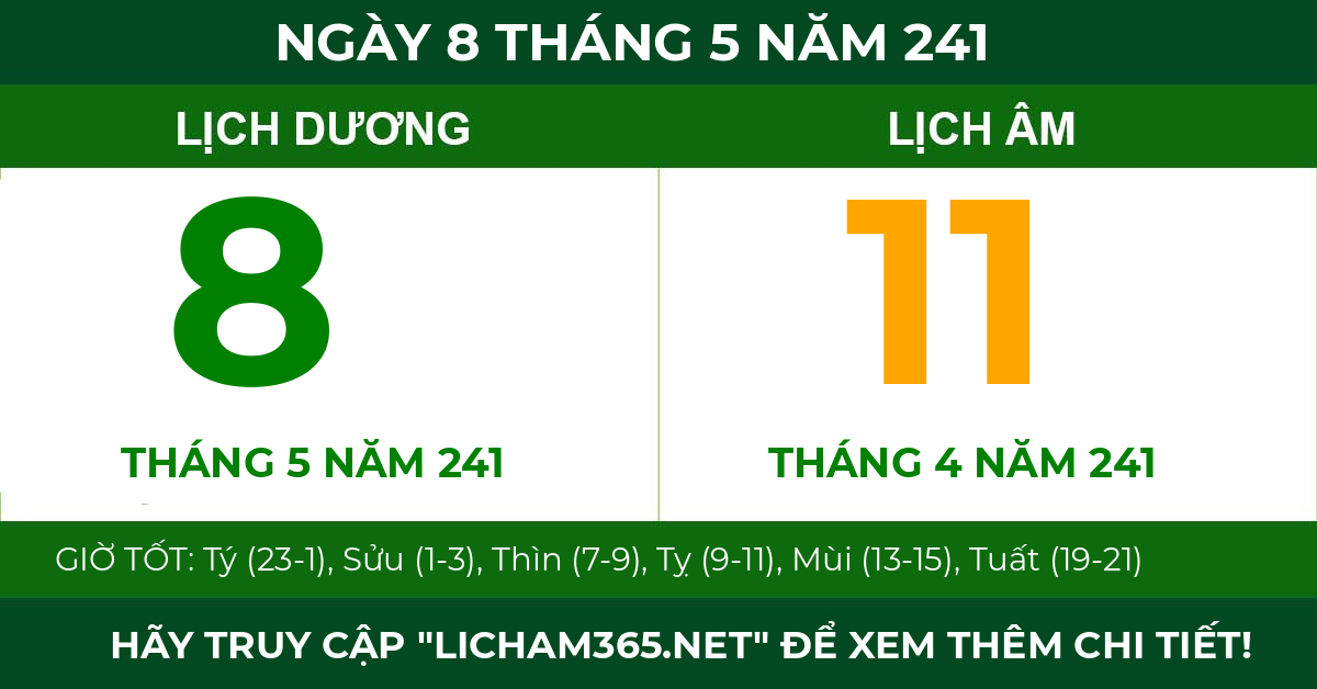 lịch âm ngày 8 tháng 5 năm 241