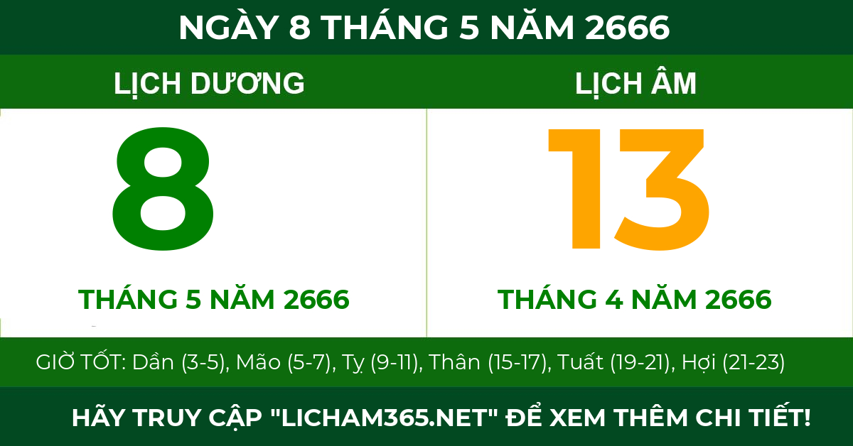 lịch âm ngày 8 tháng 5 năm 2666