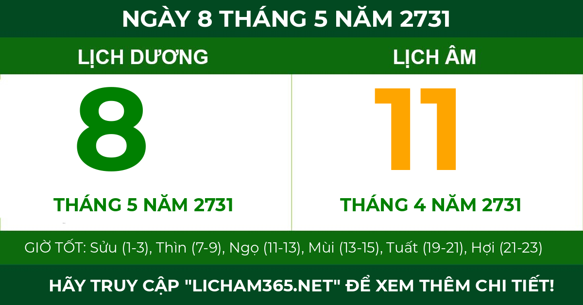 lịch âm ngày 8 tháng 5 năm 2731