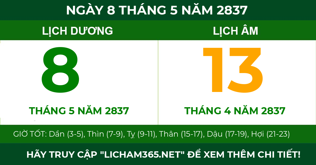 lịch âm ngày 8 tháng 5 năm 2837