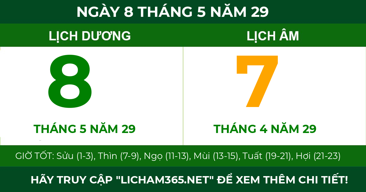 lịch âm ngày 8 tháng 5 năm 29