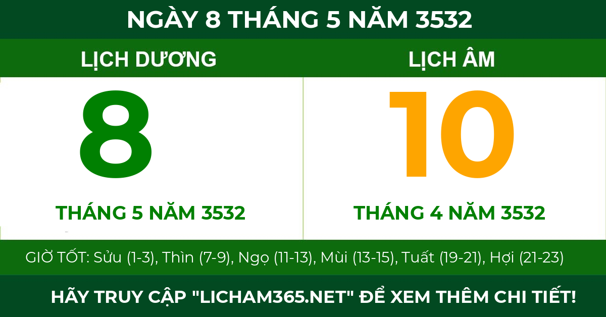 lịch âm ngày 8 tháng 5 năm 3532