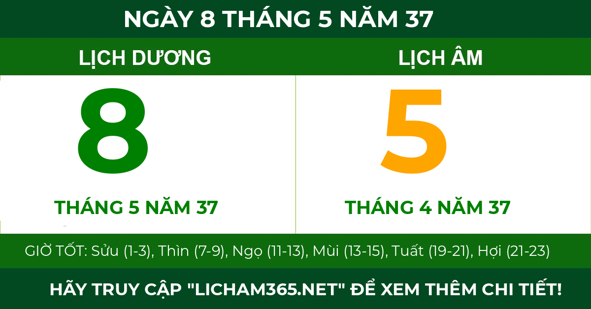 lịch âm ngày 8 tháng 5 năm 37