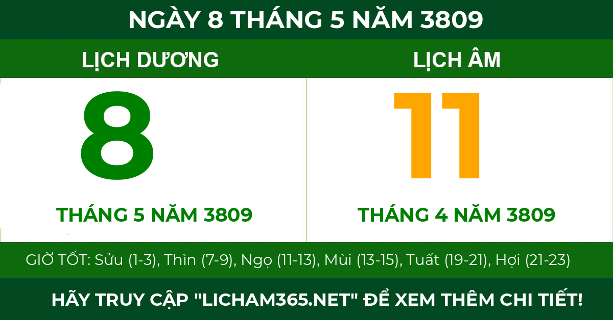 lịch âm ngày 8 tháng 5 năm 3809