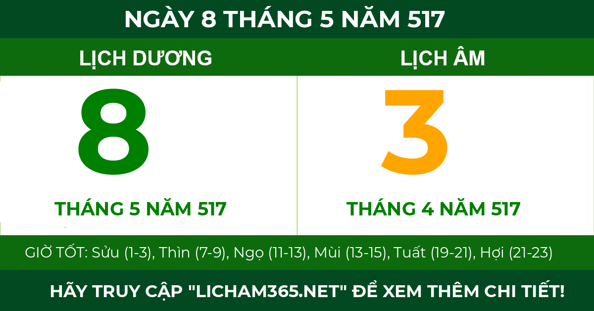 lịch âm ngày 8 tháng 5 năm 517