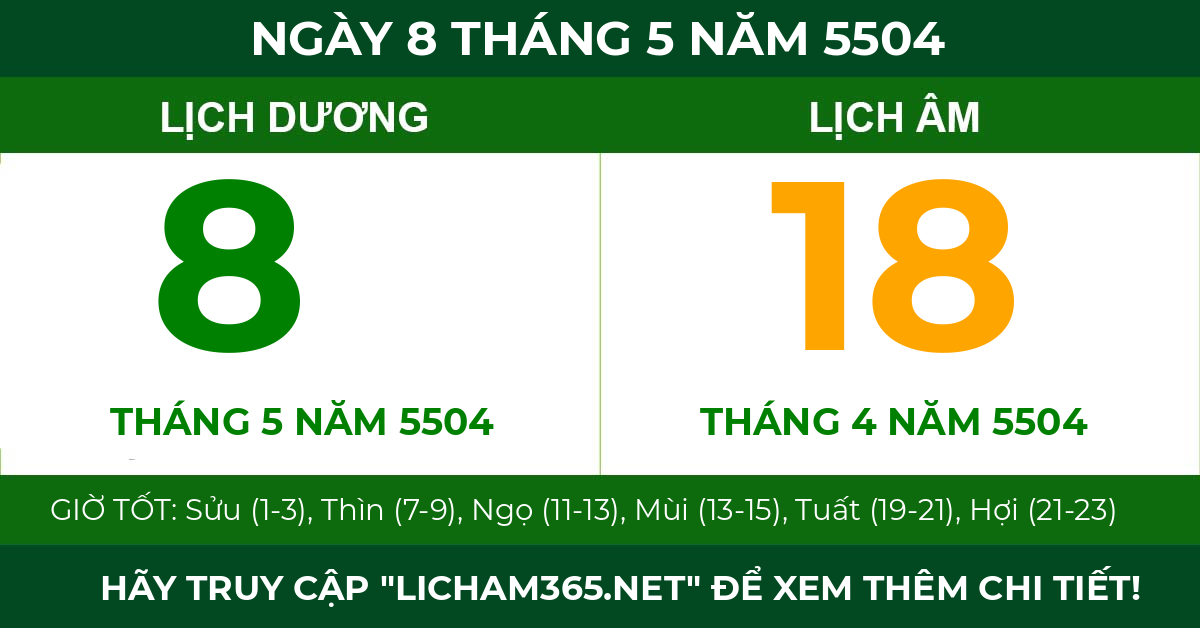 lịch âm ngày 8 tháng 5 năm 5504
