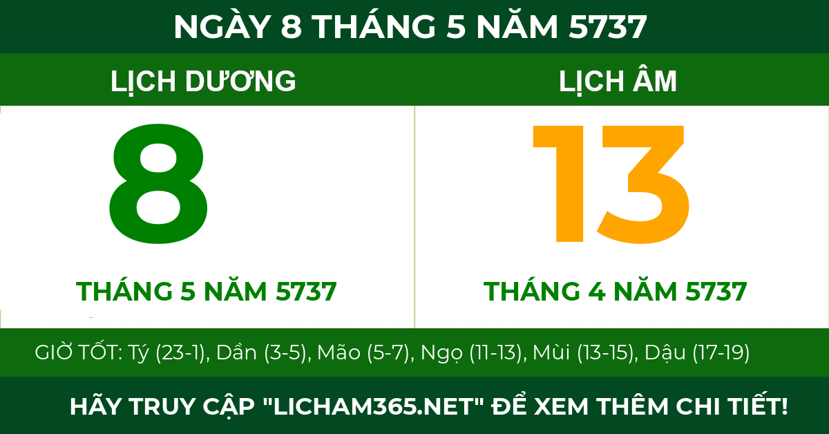 lịch âm ngày 8 tháng 5 năm 5737
