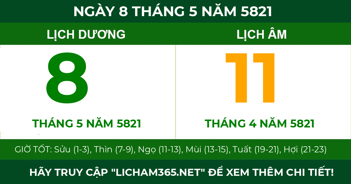 lịch âm ngày 8 tháng 5 năm 5821