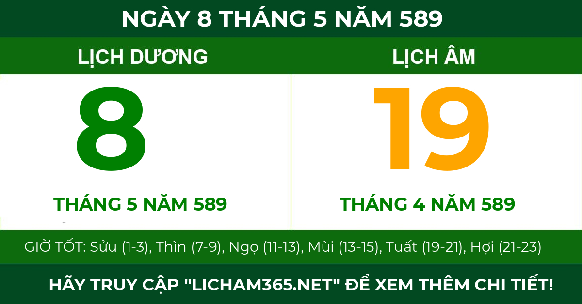 lịch âm ngày 8 tháng 5 năm 589