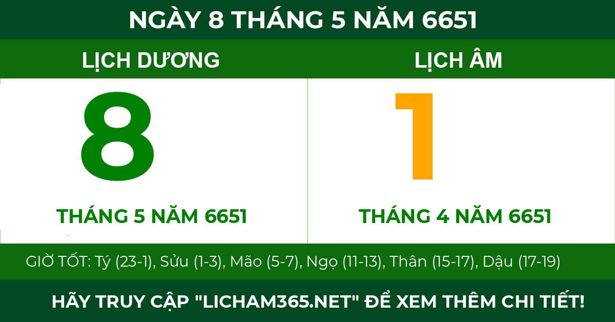 lịch âm ngày 8 tháng 5 năm 6651