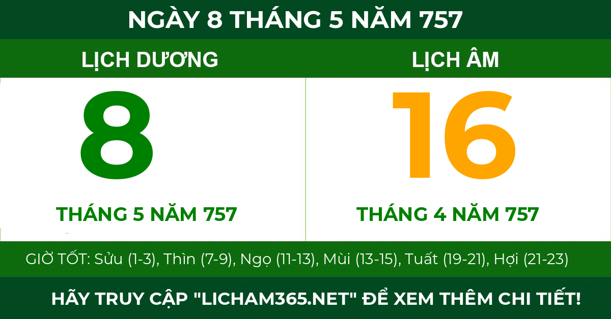 lịch âm ngày 8 tháng 5 năm 757