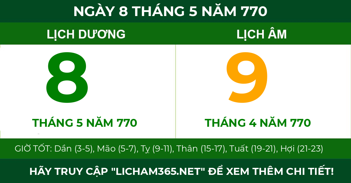 lịch âm ngày 8 tháng 5 năm 770