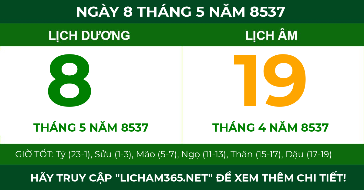 lịch âm ngày 8 tháng 5 năm 8537