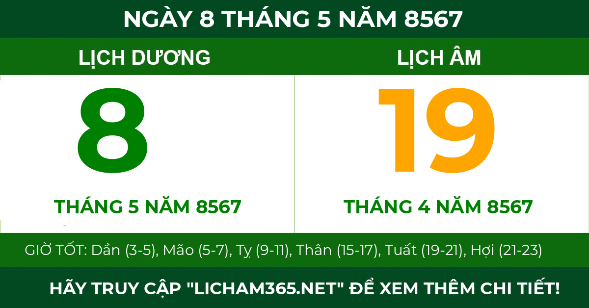 lịch âm ngày 8 tháng 5 năm 8567