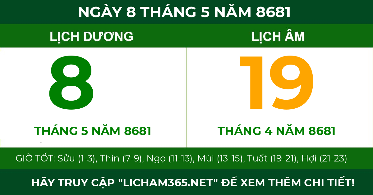 lịch âm ngày 8 tháng 5 năm 8681