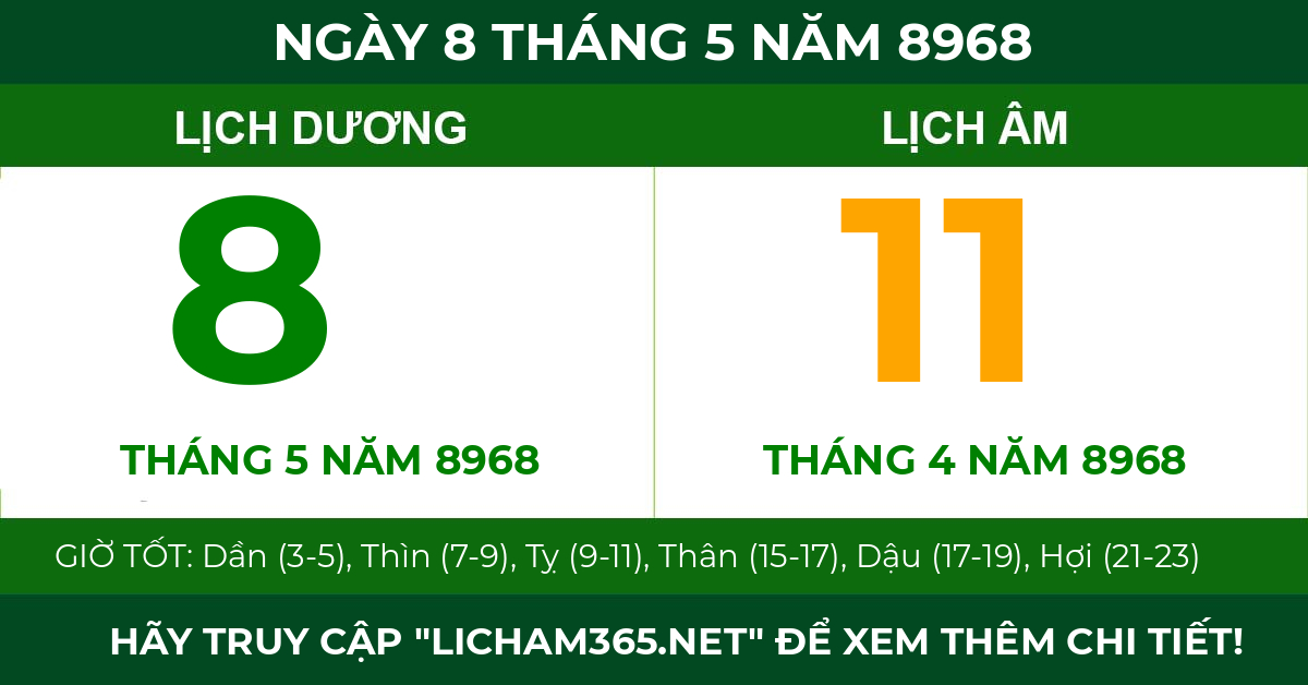 lịch âm ngày 8 tháng 5 năm 8968