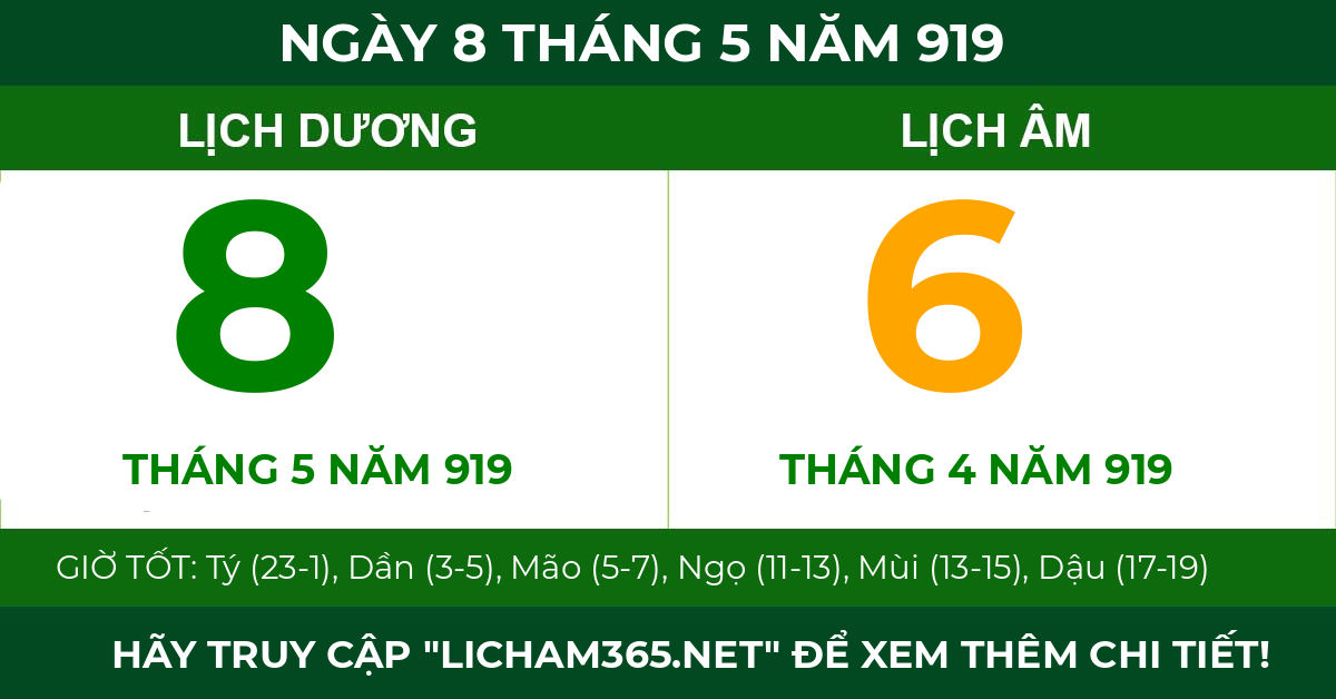 lịch âm ngày 8 tháng 5 năm 919
