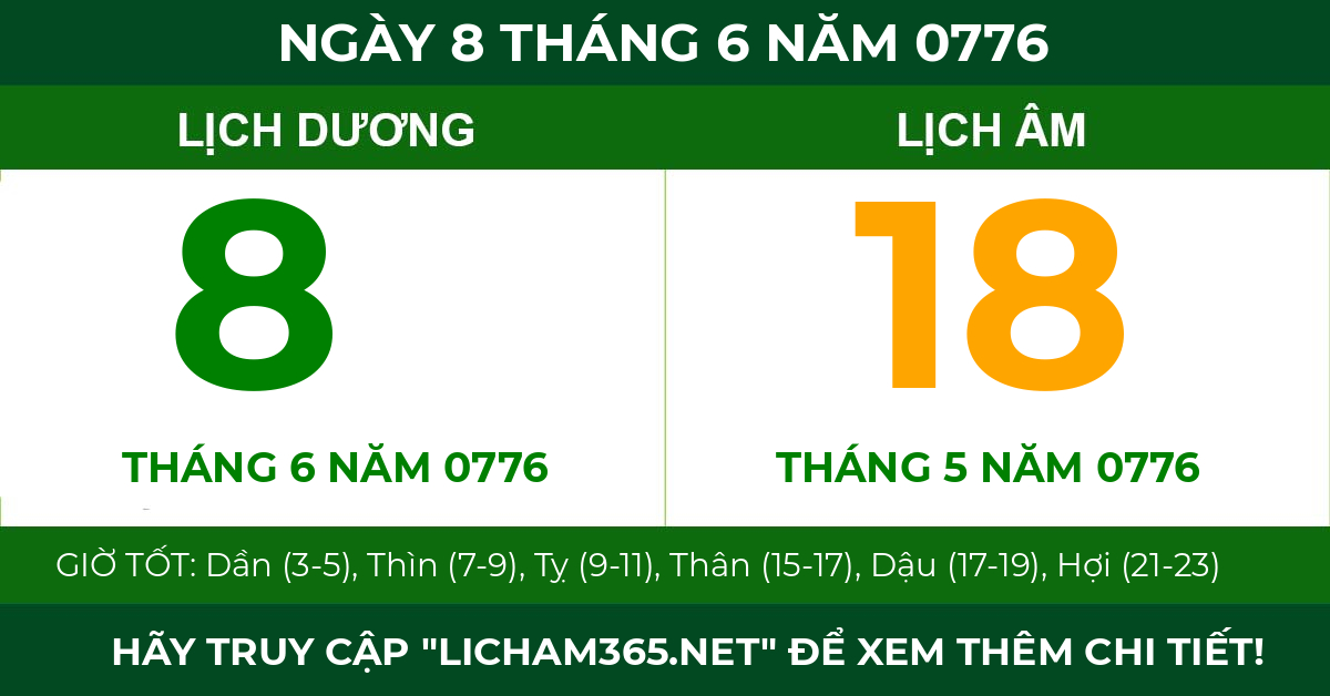 lịch âm ngày 8 tháng 6 năm 0776
