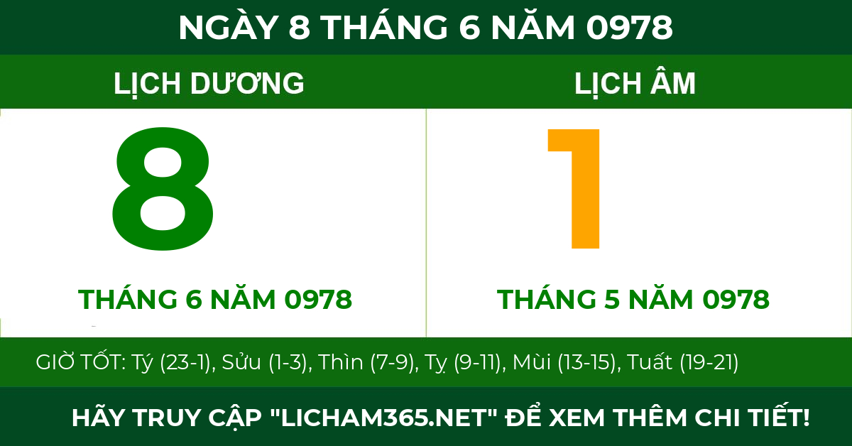 lịch âm ngày 8 tháng 6 năm 0978