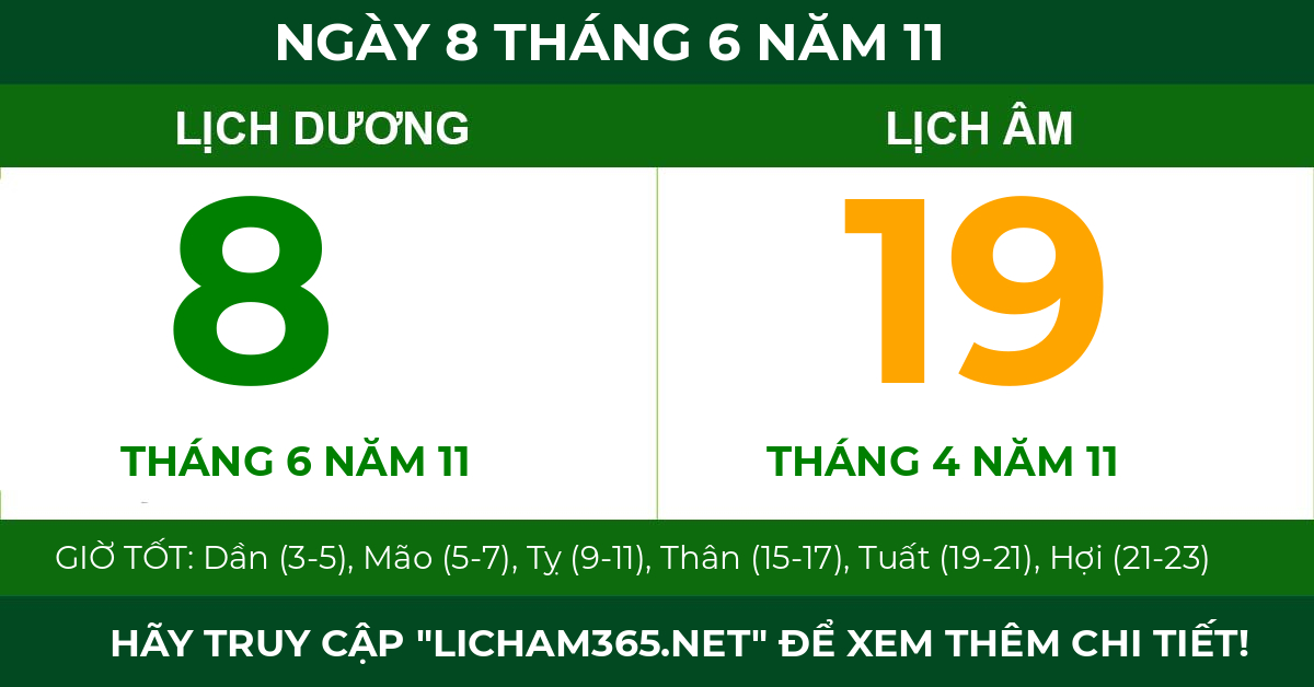 lịch âm ngày 8 tháng 6 năm 11
