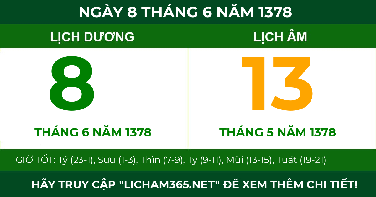 lịch âm ngày 8 tháng 6 năm 1378