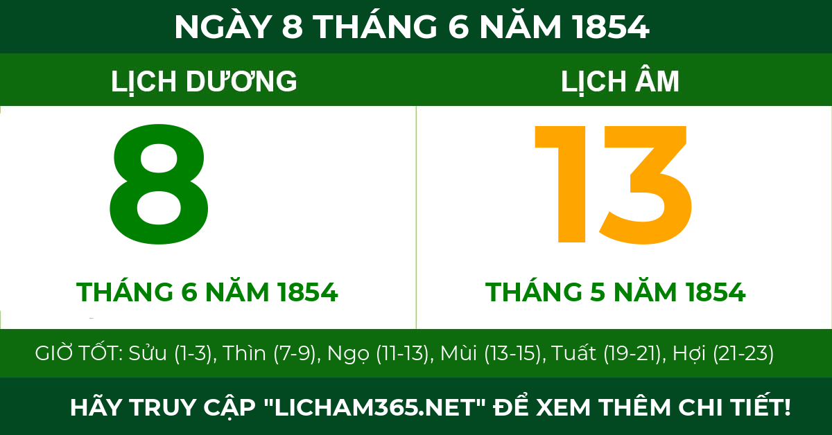 lịch âm ngày 8 tháng 6 năm 1854