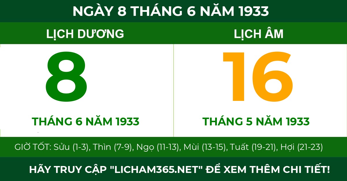 lịch âm ngày 8 tháng 6 năm 1933