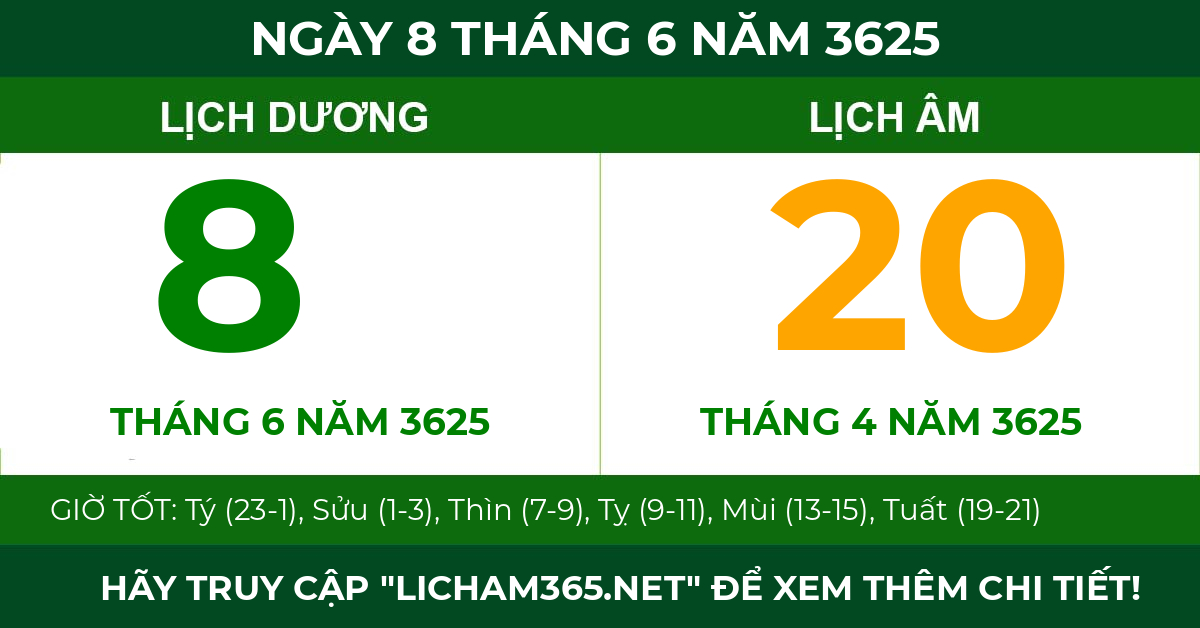 lịch âm ngày 8 tháng 6 năm 3625
