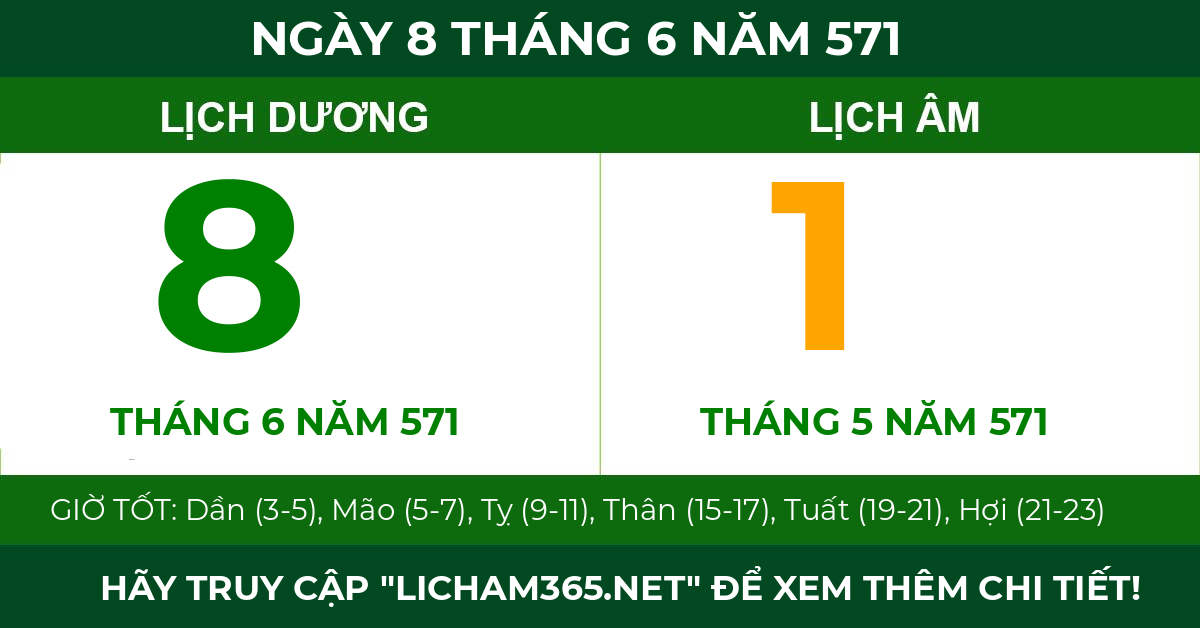 lịch âm ngày 8 tháng 6 năm 571