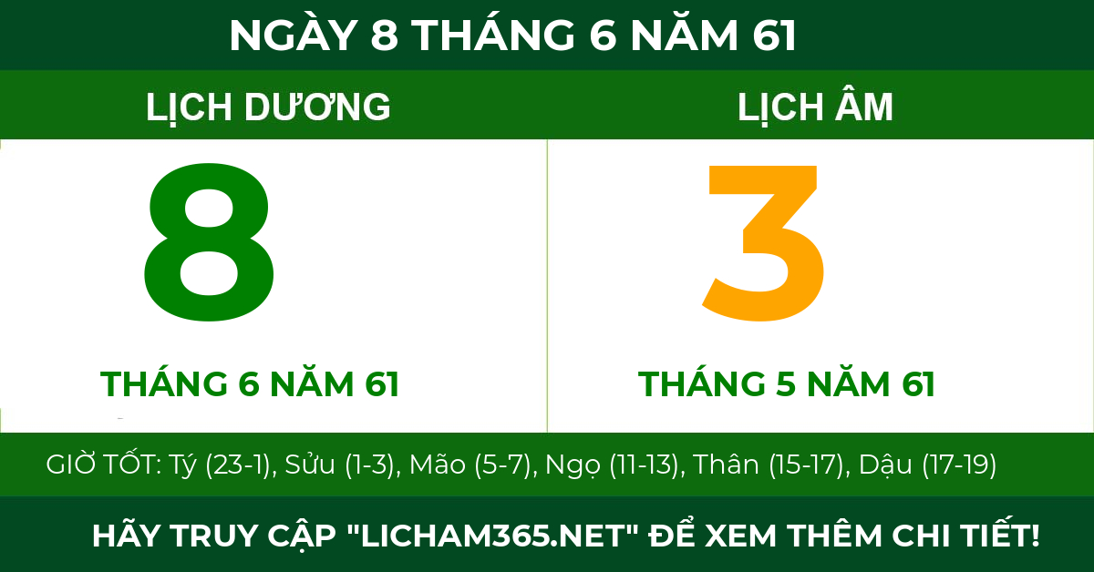 lịch âm ngày 8 tháng 6 năm 61
