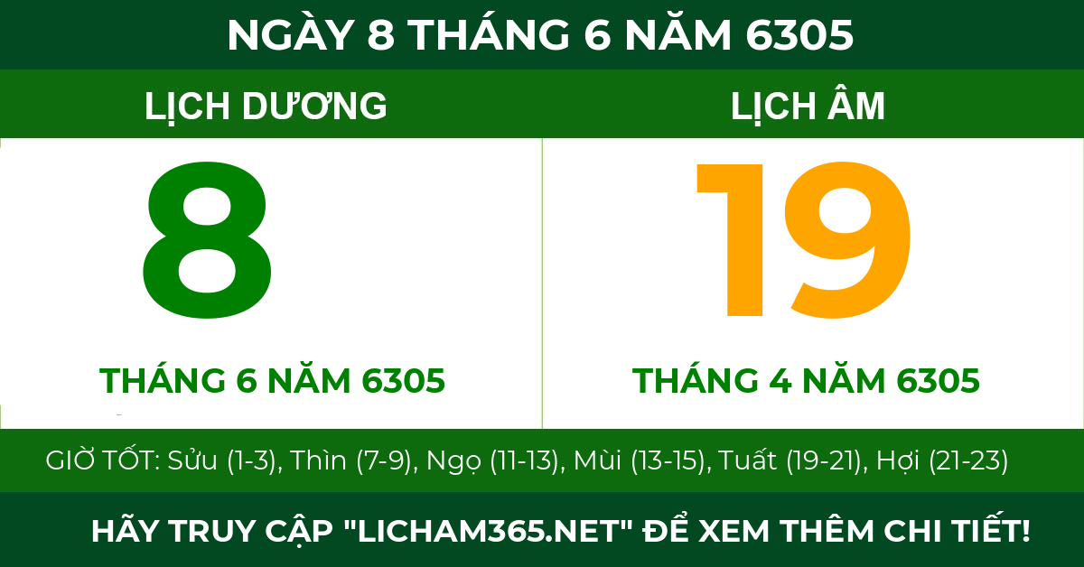 lịch âm ngày 8 tháng 6 năm 6305