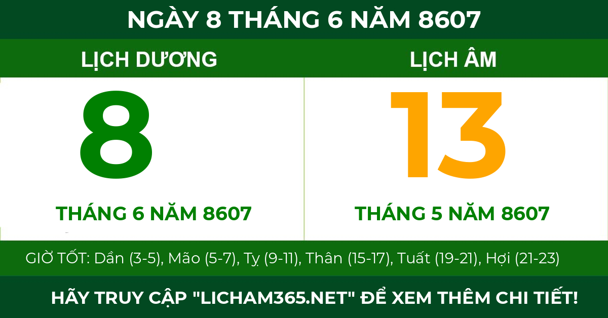 lịch âm ngày 8 tháng 6 năm 8607