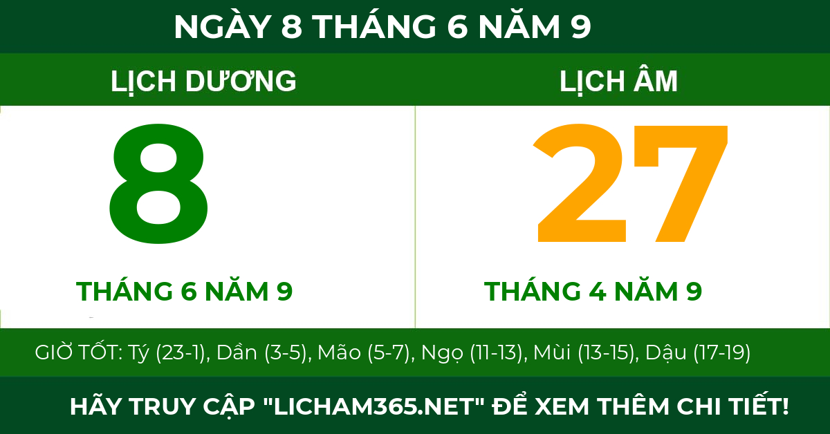 lịch âm ngày 8 tháng 6 năm 9