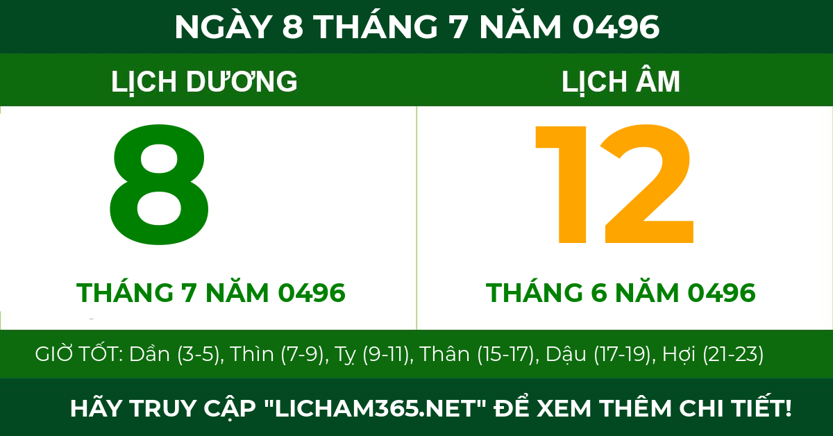 lịch âm ngày 8 tháng 7 năm 0496