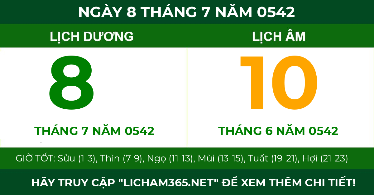lịch âm ngày 8 tháng 7 năm 0542
