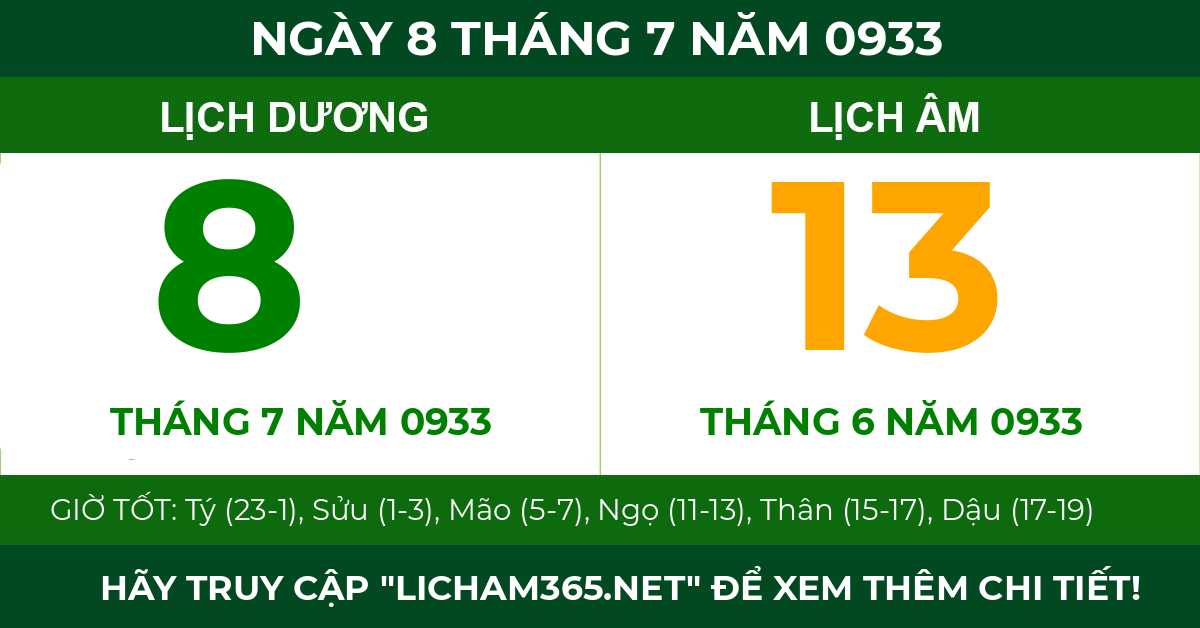 lịch âm ngày 8 tháng 7 năm 0933