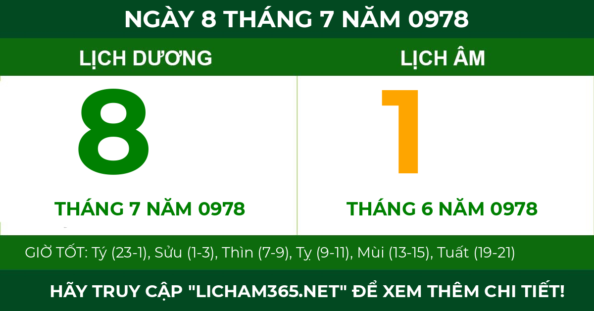 lịch âm ngày 8 tháng 7 năm 0978
