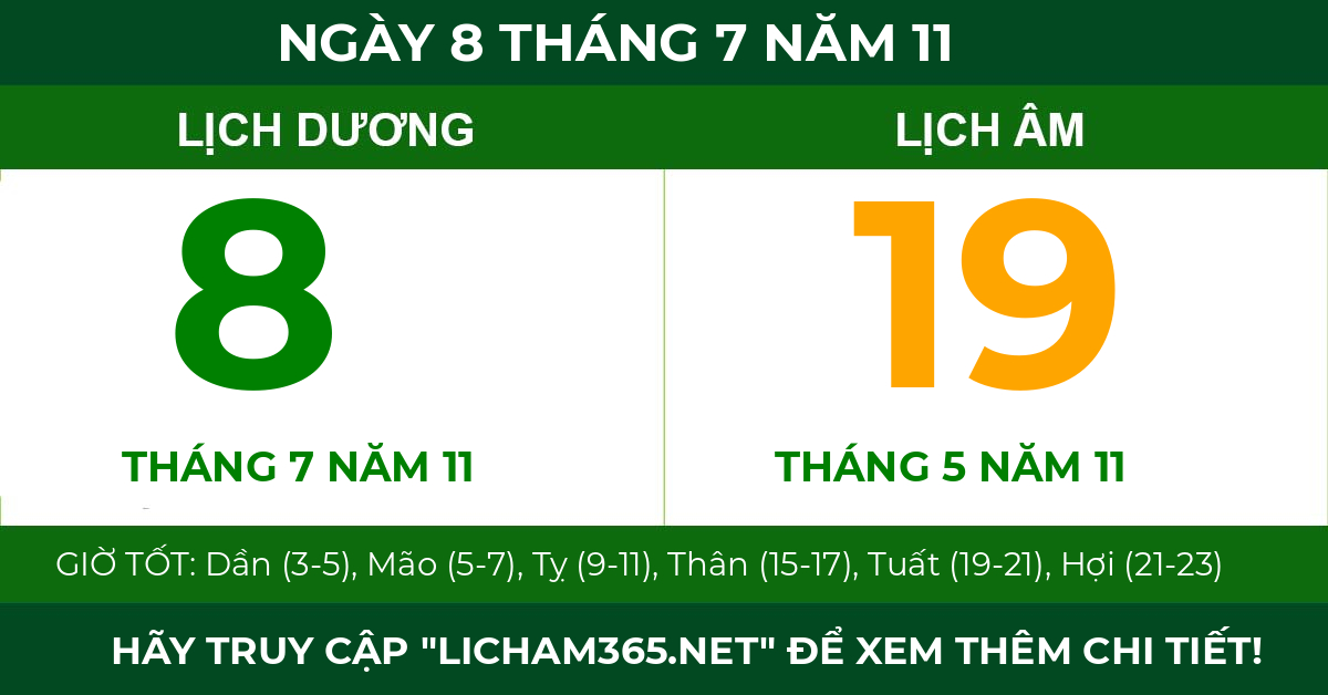 lịch âm ngày 8 tháng 7 năm 11