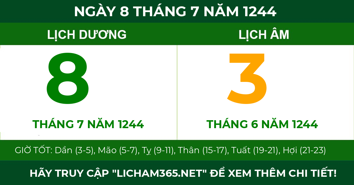 lịch âm ngày 8 tháng 7 năm 1244