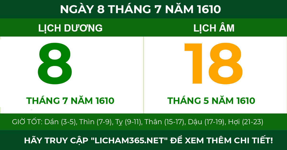 lịch âm ngày 8 tháng 7 năm 1610